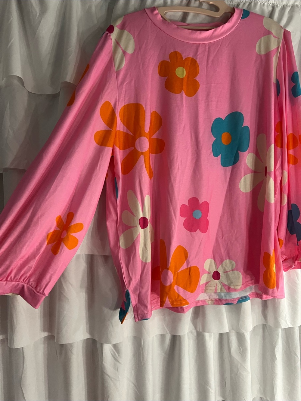 Pink Floral Long-Sleeve Top with Balloon Sleeves Super Soft - XL - Picture 4 of 4